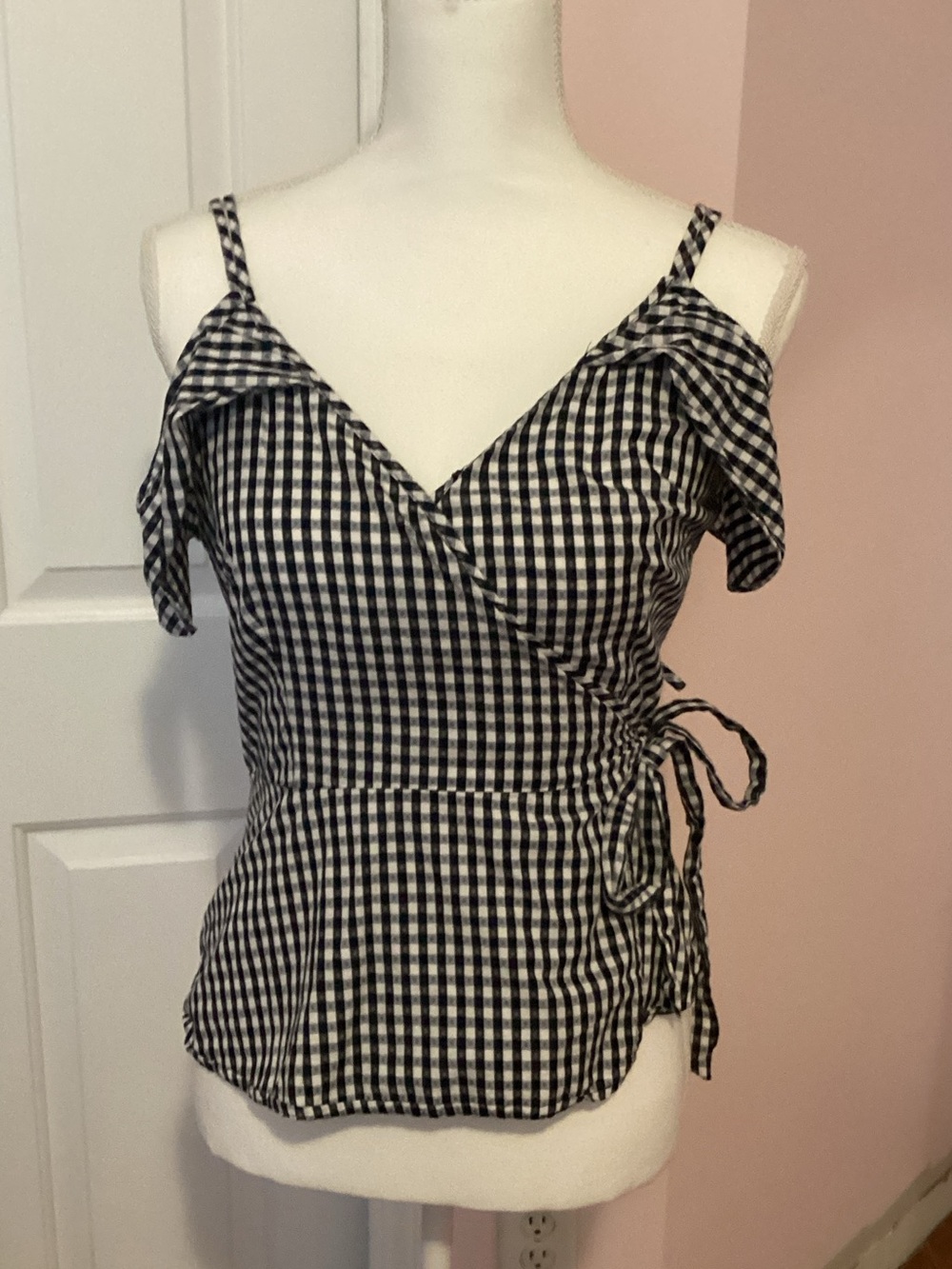Collective Concepts Black and White Gingham Wrap Camisole